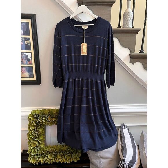 Fat Face Fiona Navy Striped Knit Sweater Dress sz 14 NWT - Picture 3 of 10